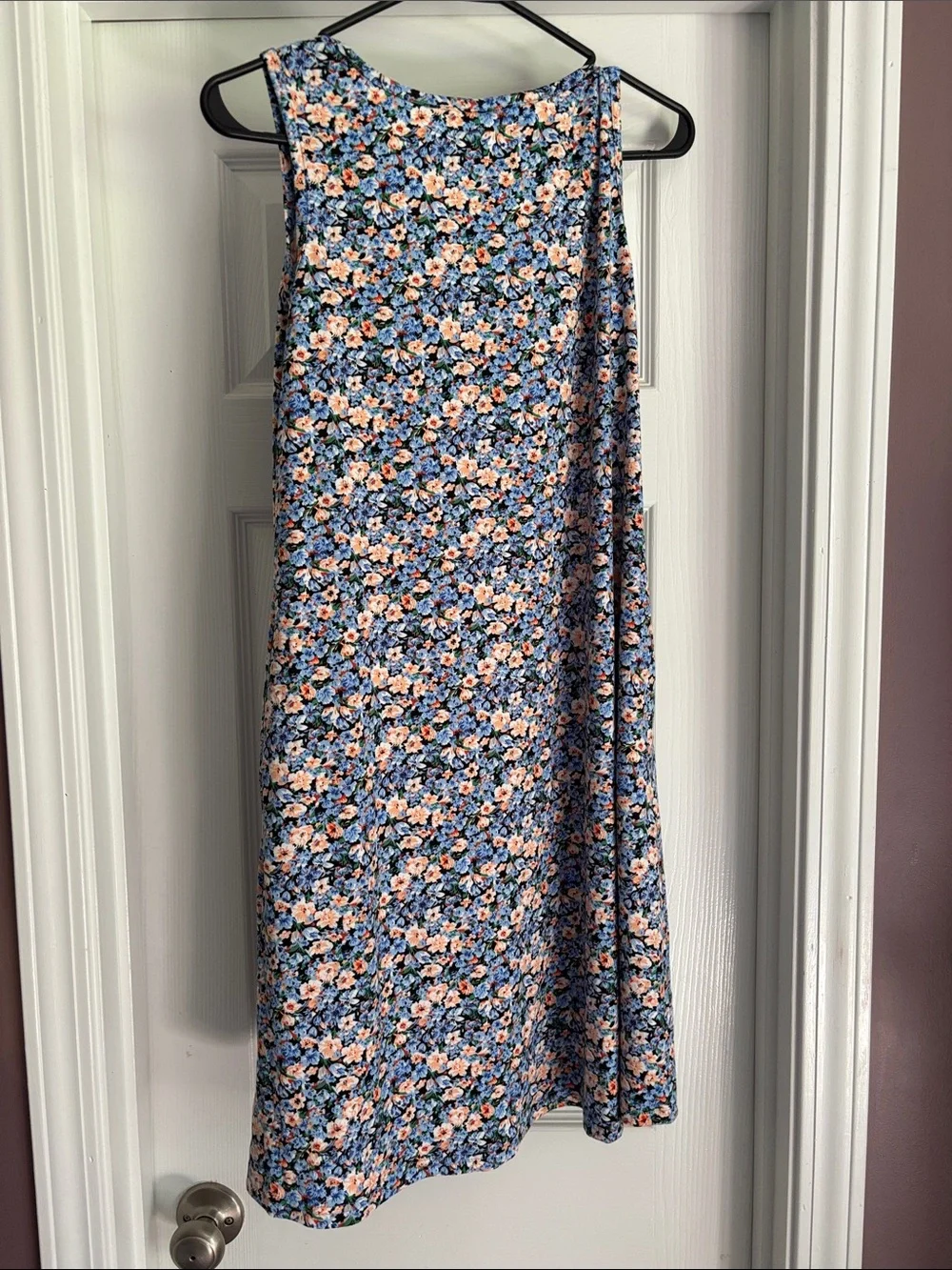 Blue Floral Sleeveless A-Line Dress - Picture 2 of 4